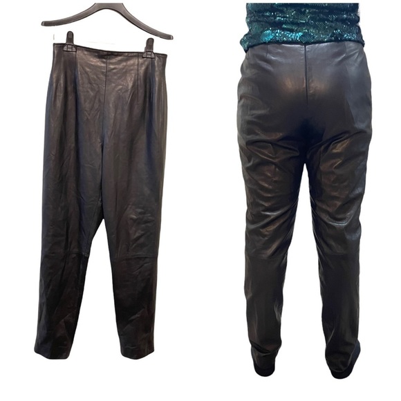 Vintage Emanuel Ungaro Leather High Rise Waist Tapered Straight Leg Pants - Picture 1 of 8
